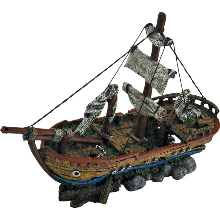 4fish Skibsvrag, Aquarium Dekoration, 39,5x14x27 cm, naturgetreue Gestaltung