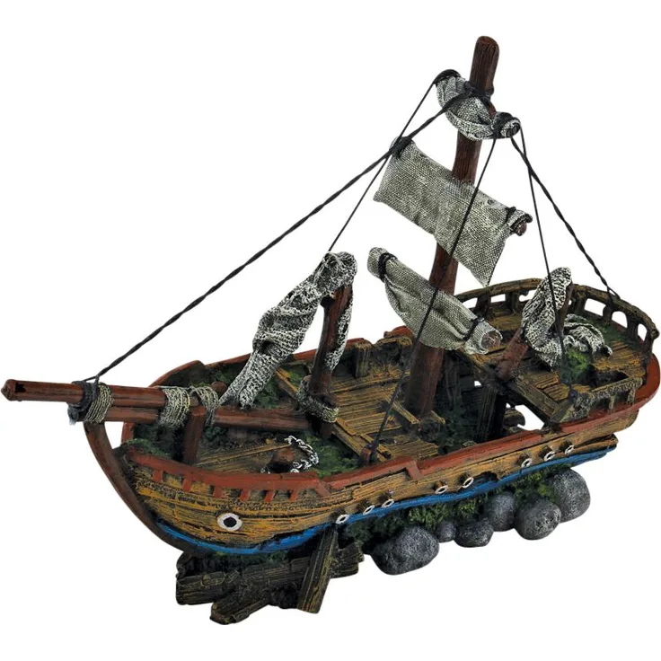 4fish Skibsvrag, Aquarium Dekoration, 39,5x14x27 cm, naturgetreue Gestaltung
