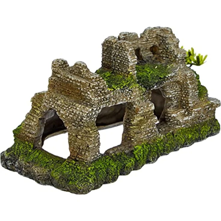 Nobby Aquariendeko Maya Ruine mit Pflanzen, detailgetreue Polyresin-Dekoration für Süß- und Meerwasseraquarien – Bild 2