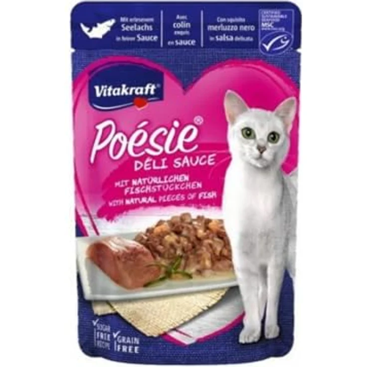 Vitakraft Poésie Délice Weide, Nassfutter für Katzen mit Pollackstücken in Sauce, 85 g, ohne Zucker und künstliche Aromen – Bild 1