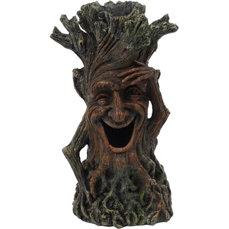 relaxdays Aquariendeko Baum mit Gesicht, detailreiche Dekoration aus Polyresin für Süß- und Salzwasser, braun-grün, ca. 23 x 12 x 11 cm