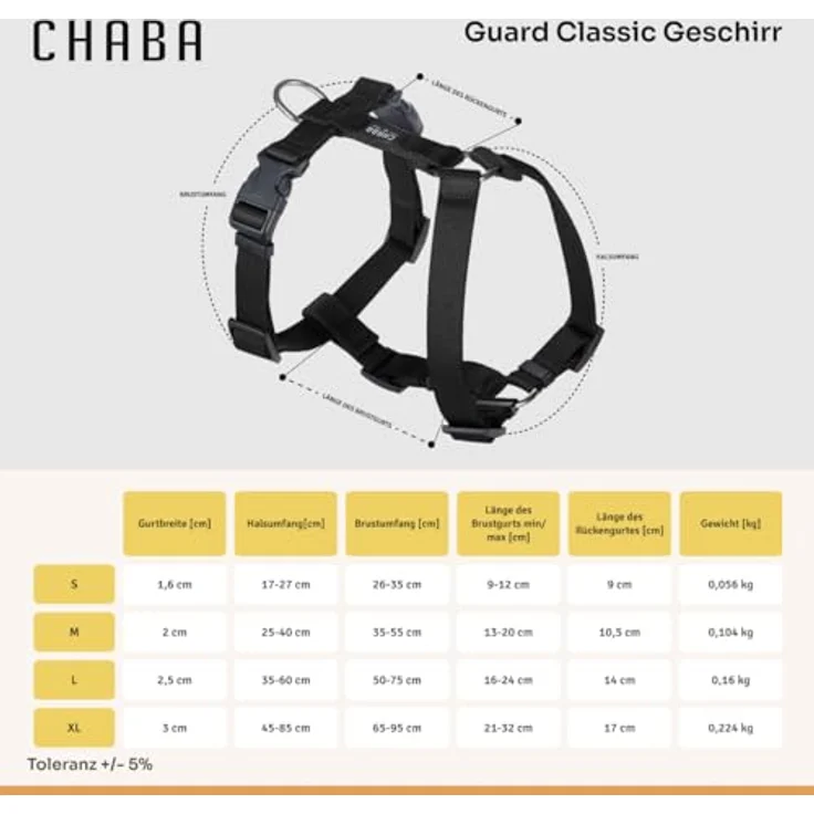 Chaba Guard Hundegeschirr M, Classic Step-in Brustgeschirr für kleine und mittelgroße Hunde, Anti-Zug & Würgen, verstellbar, bequem und leicht, schwarz – Bild 3