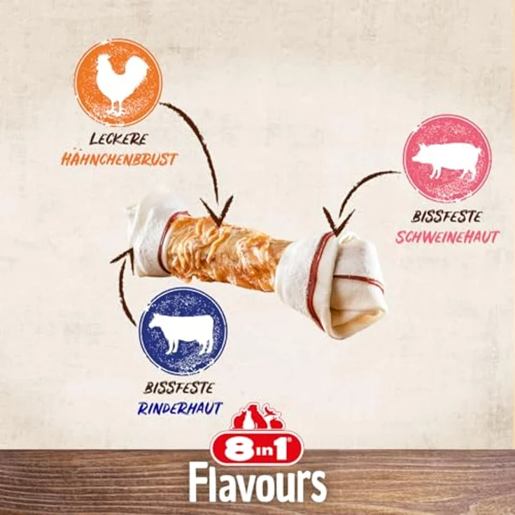 8in1 Triple Flavour Knochen M - Hundeknochen mit Hähnchenfilet, Schweine- und Rinderhaut, fettarm, 1 Stück – Bild 4
