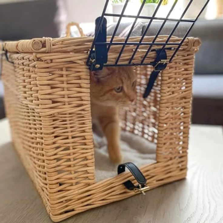 Aumüller Katzentransportkorb aus gesottener Weide, rechteckig mit abnehmbarer Gittertür, 53 x 30 x 32/39 cm, handgefertigt in Deutschland – Bild 3