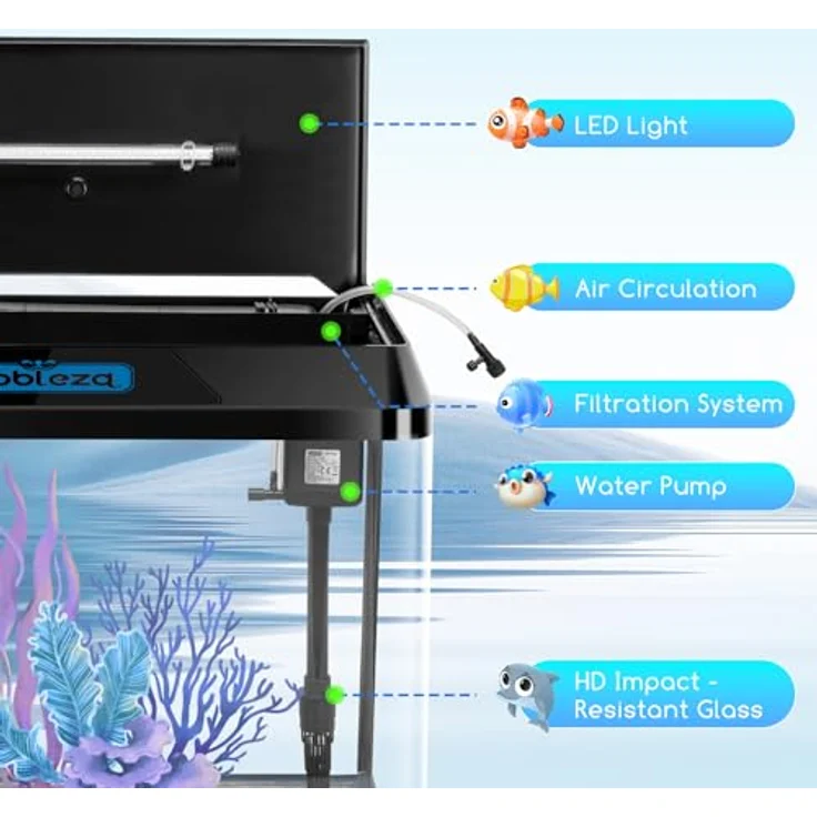 Nobleza 54L Mini Aquarium Komplettset, Nano Aquarium mit LED-Beleuchtung und integriertem Filtersystem, Schwarz – Bild 3