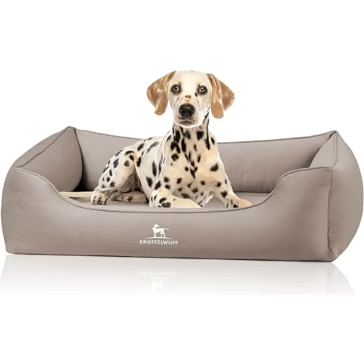 Knuffelwuff Orthopädisches Hundebett Oliver, S - Hellbraun | Easy Clean Wildlederoptik | Memory Foam | Wasserabweisend waschbar | Gelenkschonend für kleine bis große Hunde – Bild 1