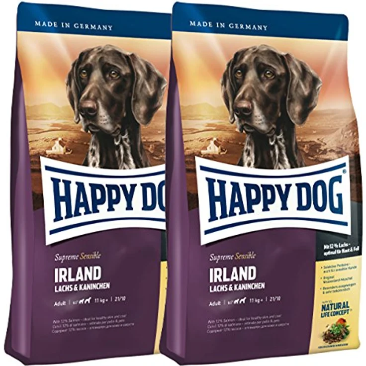 Happy Dog Sensible Trockenfutter Hund Adult, Irland, weizenfreie Rezeptur mit Lachs und Kaninchen, 12,5 kg – Bild 1