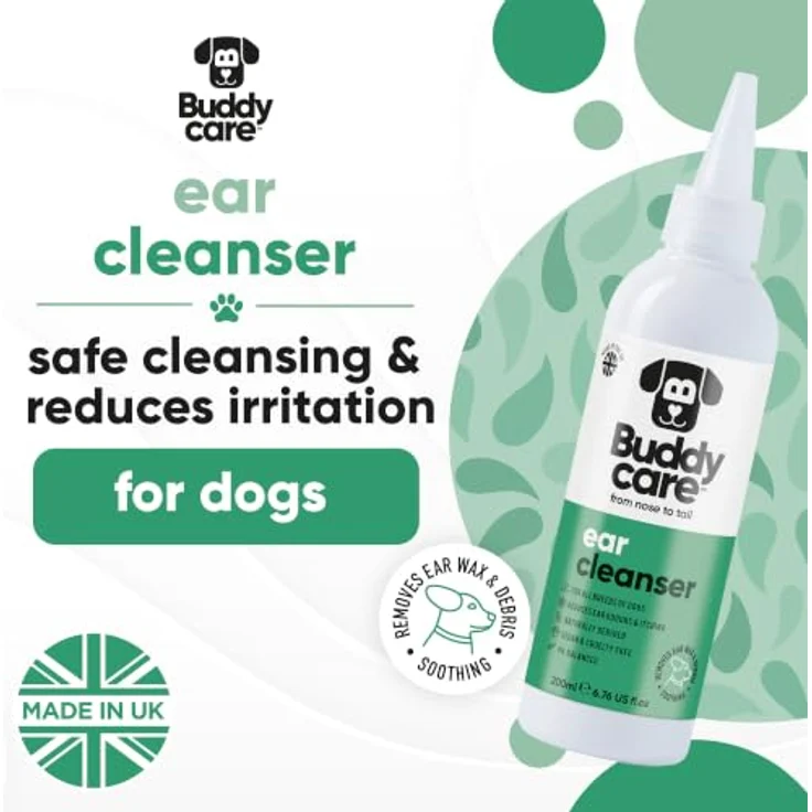 Buddycare Ohrreiniger Hund, beruhigende Ohrenreinigungslösung mit Aloe Vera, 200 ml, vegan und pH-ausgeglichen – Bild 2