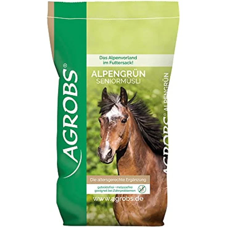Agrobs Alpengrün Seniormüsli, getreidefreies Pferdefutter, 15 kg – Bild 1