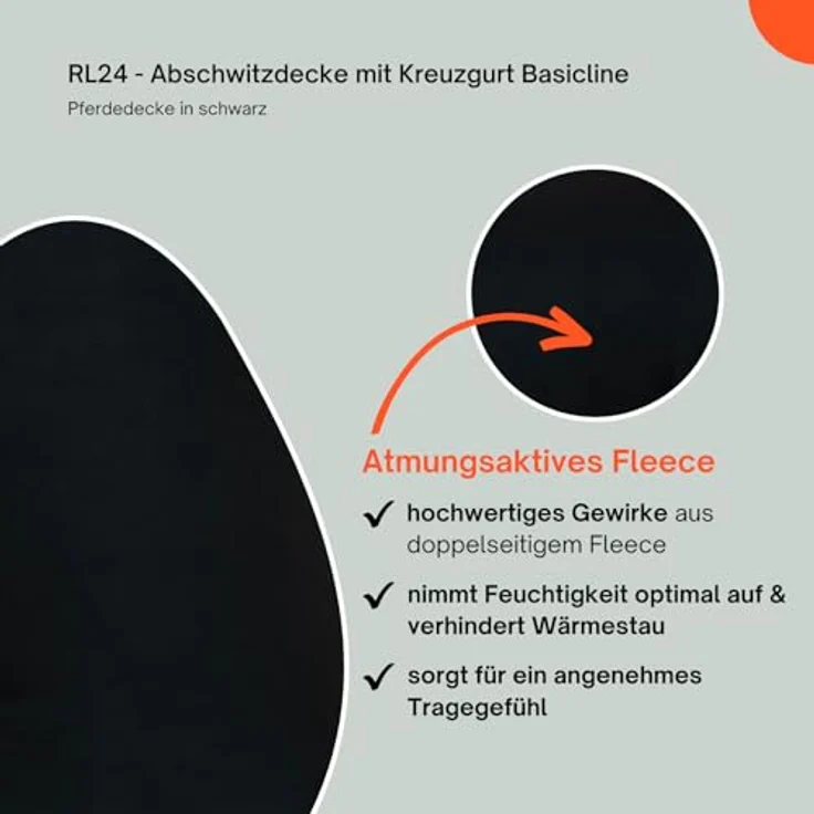 RL24 Abschwitzdecke mit Kreuzgurt BASICLINE, schwarz, atmungsaktiv und schnell trocknend, 165cm – Bild 3