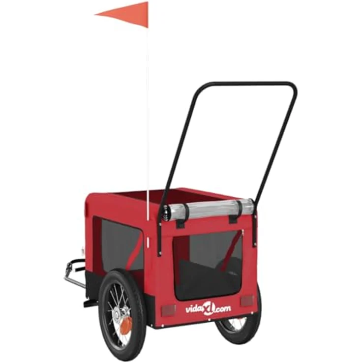 vidaXL Hunde-Transportbox Fahrradanhänger Hunde Rot und Schwarz Oxford-Gewebe Eisen mit PVC-Dach und belastbarer Platte – Bild 8