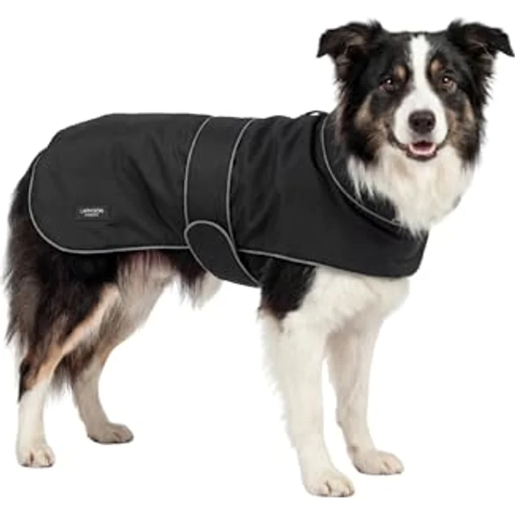 LARKSON Hundemantel Jonte, Schwarz, Regenmantel für kleine & mittelgroße Hunde, 10000 mm Wassersäule, verstellbar, mit reflektierenden Elementen – Bild 1