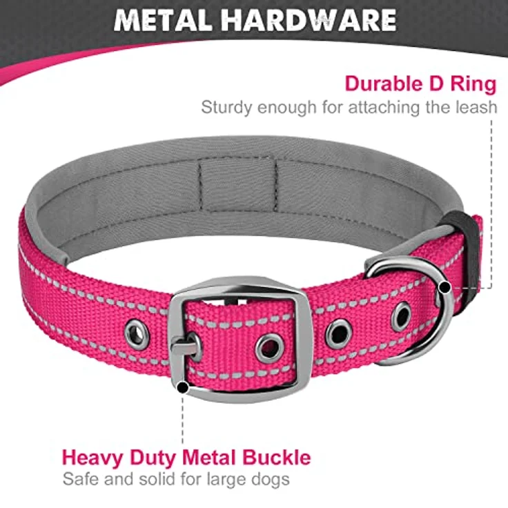 Joytale Hundehalsband, Gepolstertes Neopren Halsband für große Hunde, Nylon Reflektierend, Leuchtend Rosa, 48-68 cm – Bild 5