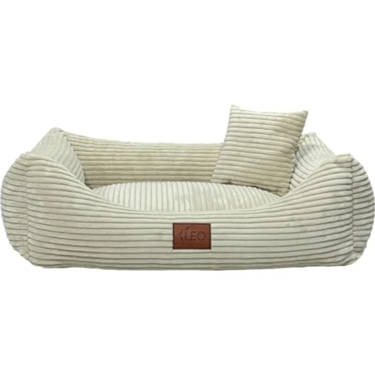 Leo4dog Hundebett Cord, Waschbarer Bezug mit rutschfester Basis, Beige, M 80x60 – Bild 2
