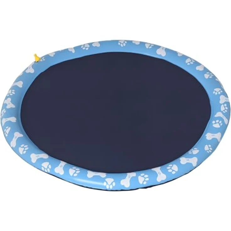 PawHut 150 cm Splash Sprinkler Pad für Hunde, rutschfeste Wasserspiel Matte aus langlebigem Kunststoff, blau – Bild 1