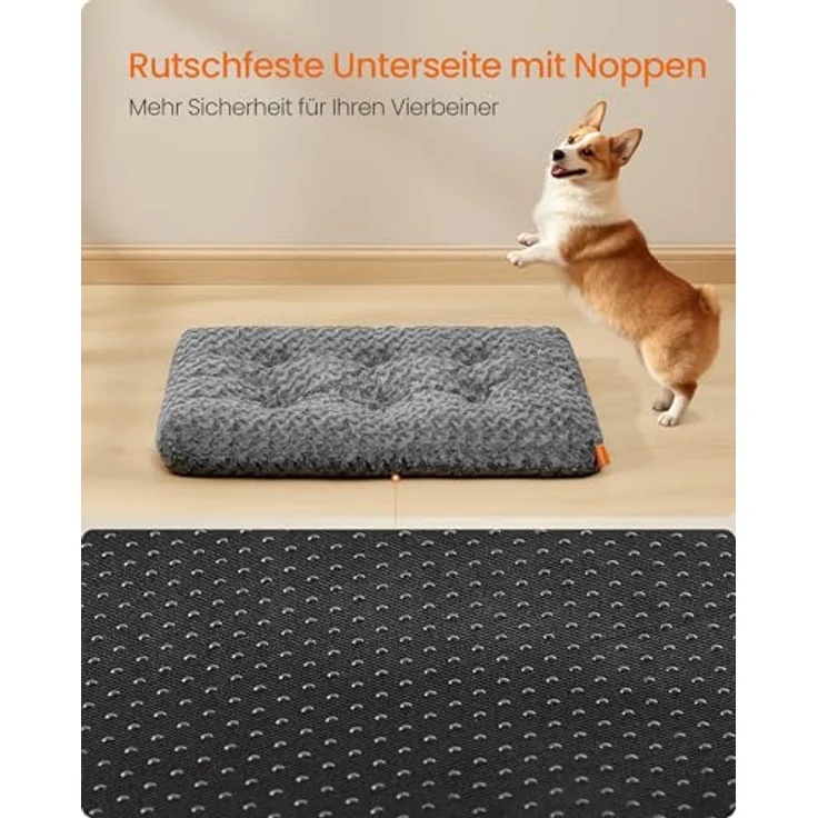 Feandrea Hundebett, 90 x 60 cm, weiche Polsterung aus PV-Plüsch, waschbar, rutschfest, grau – Bild 5