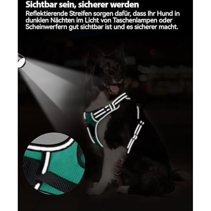 Joytale Hundegeschirr XL, reflektierendes, luftdurchlässiges Anti-Zug Brustgeschirr mit verstellbarem Griff, Türkis – Bild 4