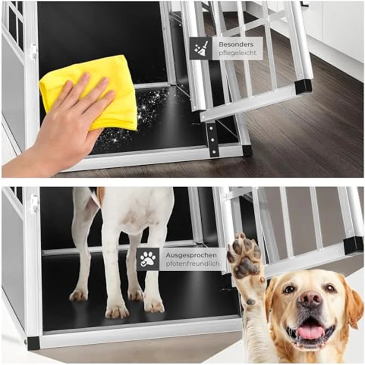 tectake® Hundebox Auto, Aluminium Hundetransportbox für kleine Hunde, leicht und stabil, trapezförmige Bauweise, 54 x 69 x 50 cm (Single klein) – Bild 5