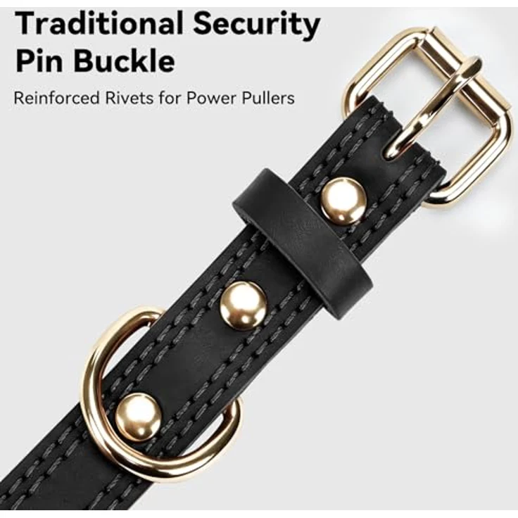 Joytale Hundehalsband Leder, Weiches Echtleder Halsband für mittlere Hunde, Langlebig und Verstellbar, Schwarz, M – Bild 5