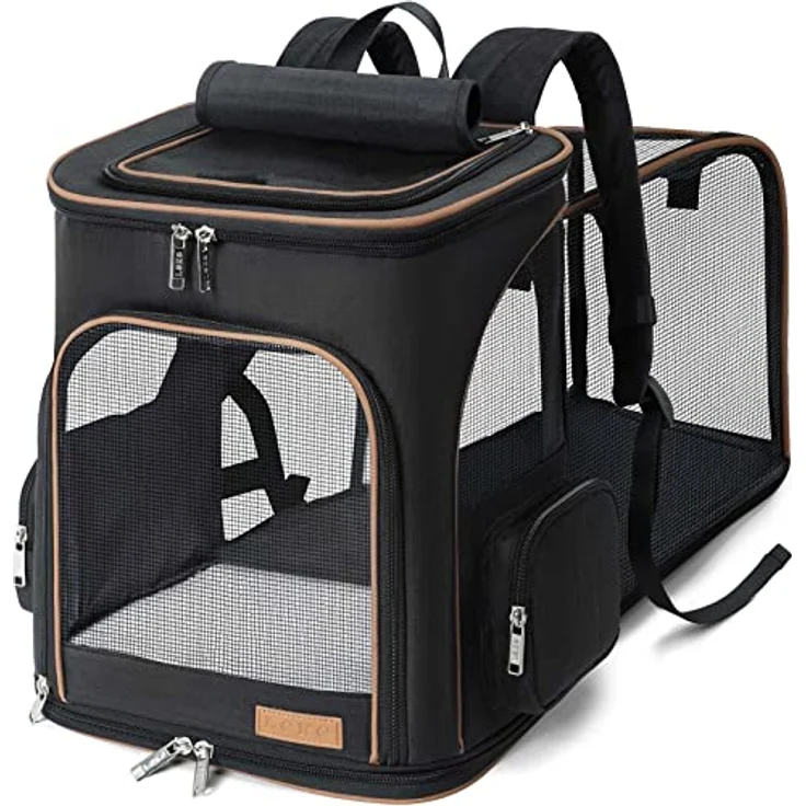 Lekesky Erweiterbar Katzenrucksack Hunderucksack, Faltbar und Atmungsaktiv, Schwarz, L, für kleine Katzen und Hunde bis 8 kg – Bild 1