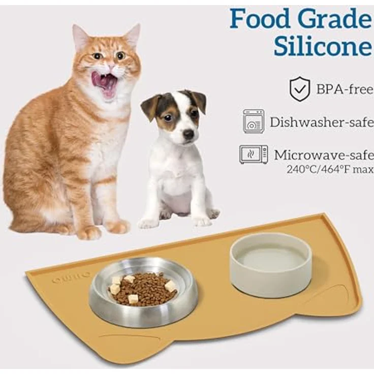 OHMO Napfunterlage für Kleine Hunde und Katzen, rutschfeste Silikonmatte, wasserdicht, 46x25cm, Honig – Bild 3