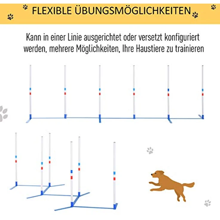 PawHut Agility Set Hunde 6-teiliges klappbares Trainingszubehör mit 6 Slalomstangen, Tragetasche und flexiblem Design für Koordinationstraining – Bild 3