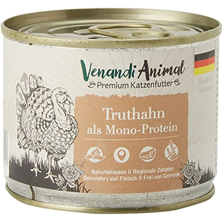 Venandi Animal Premium Katzenfutter, Truthahn Monoprotein Nassfutter, getreidefrei, naturbelassen, 6er Pack (6 x 200g) – Bild 4