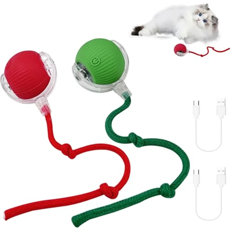 WinGluge Interaktives Katzenspielzeug - 360° Rolling Smart Ball, Automatischer Rollender Ball für Katzen, 2 Stück (Rot+Grün) mit intelligentem Bewegungsmodus und drei Spielmodi – Bild 1