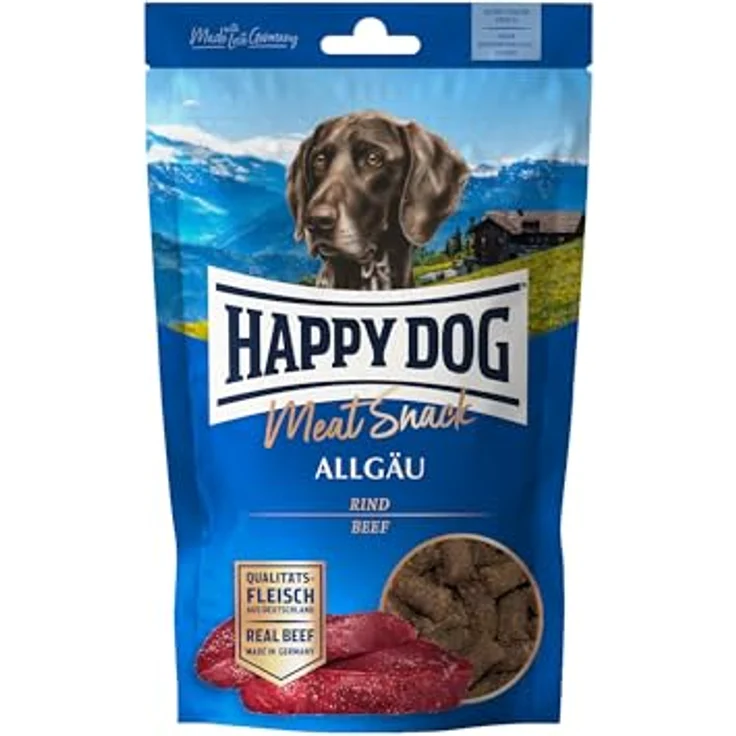 Happy Dog Meat Snack Allgäu, Leckerli aus getrocknetem Rindfleisch für sensible Hunde, 75 g, getreidefrei, glutenfrei – Bild 1