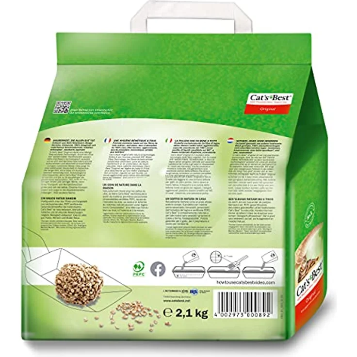 Cat's Best Original Katzenstreu, 100 % pflanzliche Klumpstreu mit maximaler Saugkraft und natürlicher Geruchsbekämpfung, 2,1 kg/5 l – Bild 2