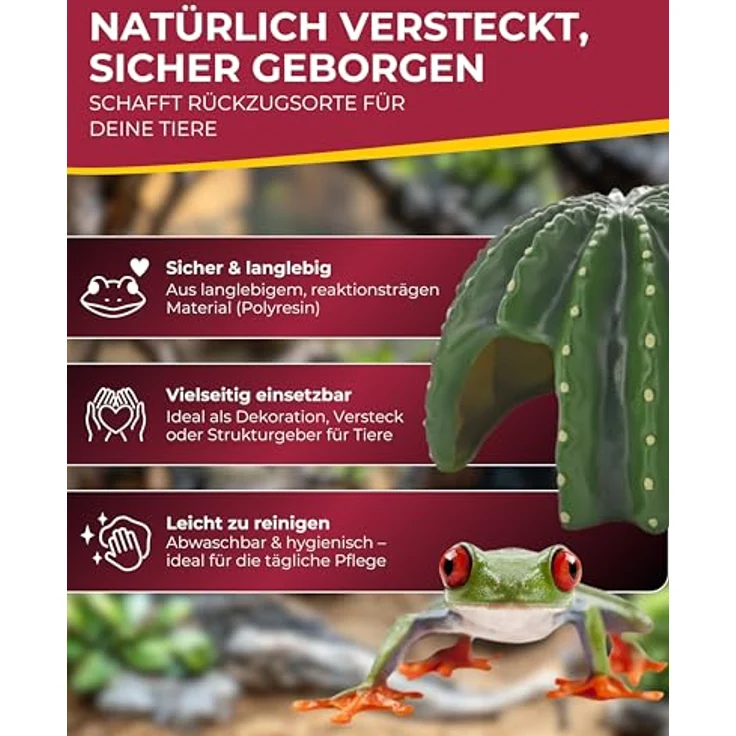 HOBBY Terraristik Cactus Home 2, Dekorative Versteckhöhle in Kakteenoptik, 12,7×12,5×8 cm, feuchtigkeitsbeständig aus Polyresin – Bild 4