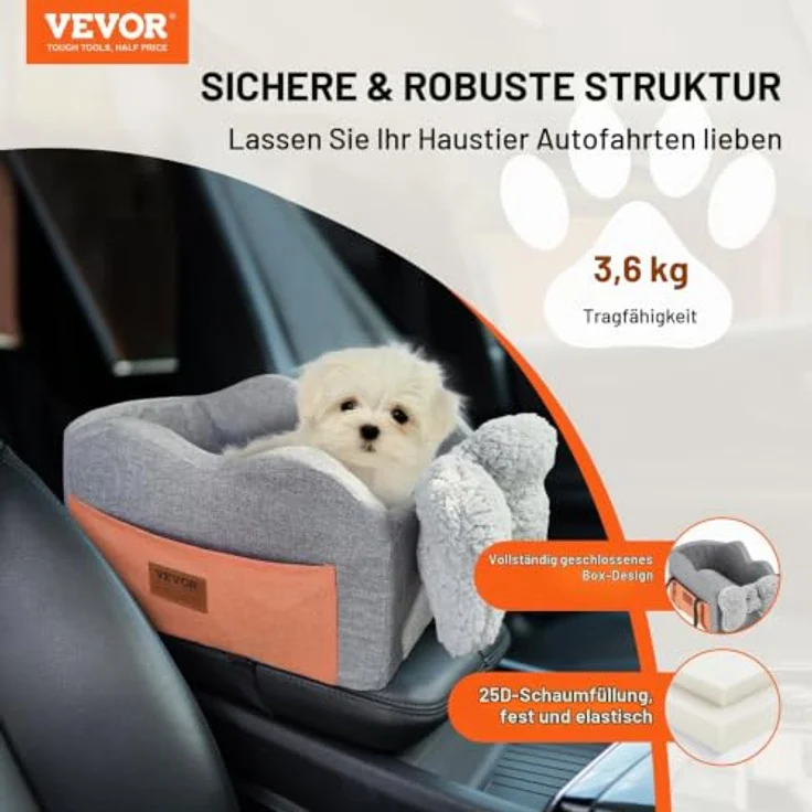 VEVOR Hunde Autositz, Mittelkonsolen-Hundesitz für kleine Hunde mit ansteckbarer Leine und verstellbaren Gurten, bis 3,6 kg, Dunkelgrau – Bild 2