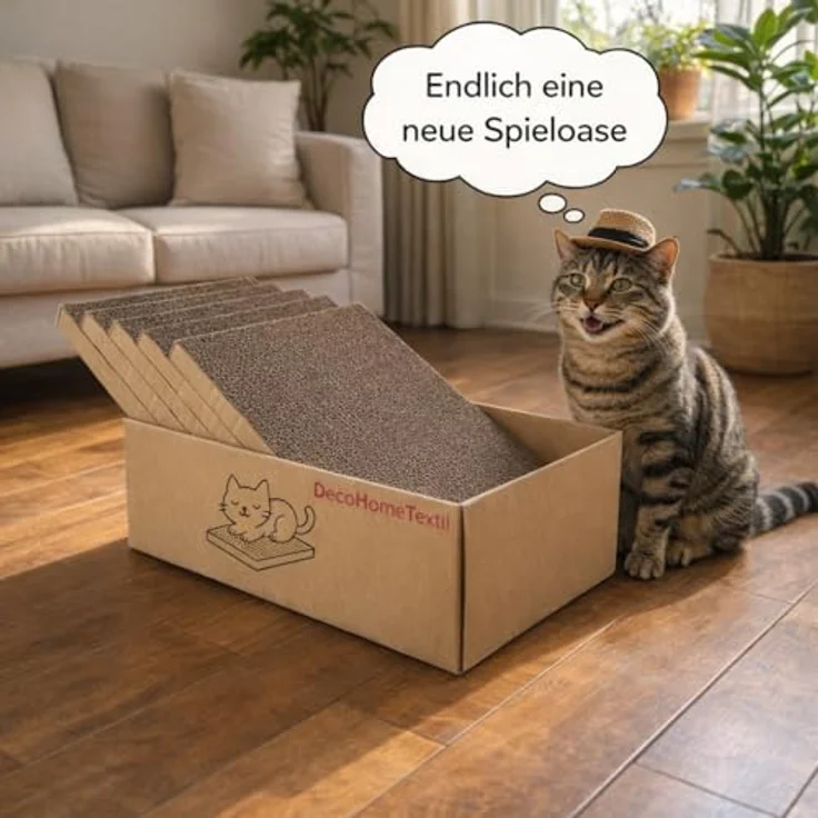 DecoHomeTextil Kratzbrett für Katzen, Krallen Kiste mit 2x 5er-Set beidseitiger Kratzpappe, 44 x 29,5 x 13 cm, für alle Katzenrassen geeignet – Bild 6