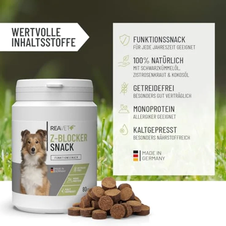 ReaVET Z-Blocker Snack 170g – Getreidefreie Funktionssnacks mit Schwarzkümmelöl, Zistrosenkraut & Kokosöl für Hunde aller Rassen und jeden Alters, 3 Monatsrationen – Bild 2