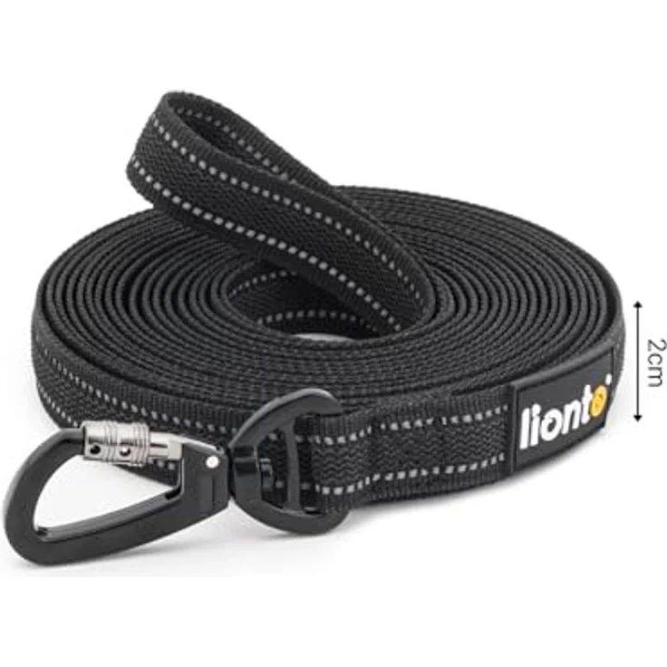 lionto Schleppleine für Hunde, 5 m, gummierte Leine mit Handschlaufe, 360° Metallkarabiner mit Sicherheitsverschluss, reflektierende, wetterfeste Nylonleine, schwarz – Bild 5