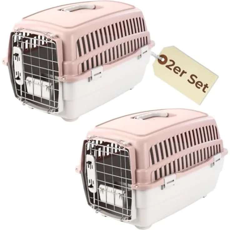 GarPet Hunde-Transportbox 2er Set, IATA-konforme Flugboxen für kleine Haustiere, Mehrfarbig, inklusive Reisenapf