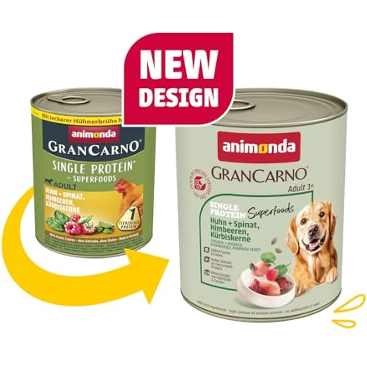 animonda GranCarno superfoods Huhn + Spinat + Himbeer + Kürbiskern, Hunde-Nassfutter, 6x800g, hochwertige und ausgewogene Rezeptur, hergestellt in Deutschland – Bild 2