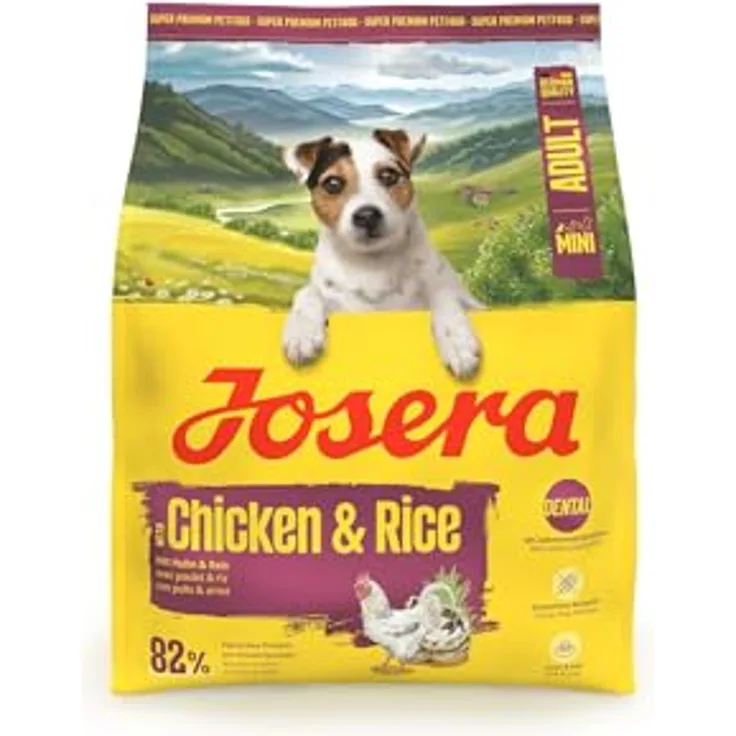 JOSERA Mini Huhn & Reis, Premium Trockenfutter für kleine Hunde bis 10 kg, mit Biotin für Haut & Fell, glutenfrei, 900 g 5er Pack