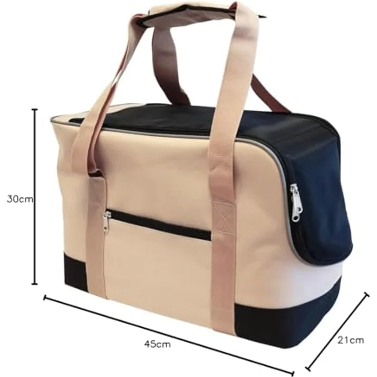 Nobby Tasche ENES, Hunde-Transportbox aus Mikrofaser, beige, 45 x 21 x 30 cm, abwaschbar, für Tiere bis 8 kg, mit Utensilienfächern und Karabiner – Bild 5