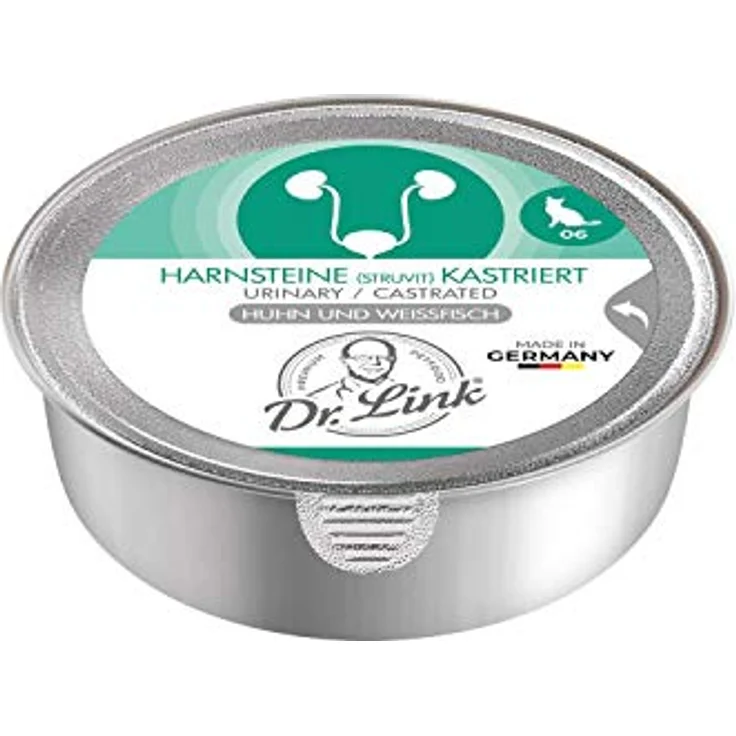 Dr. Link VET PETCARE Spezial-Diät Katzenfutter für kastrierte Katzen & Kater, Huhn & Weißfisch – Unterstützung der Harnwege, pH-Wert-Regulierung, Omega-3-Fettsäuren, glutenfrei, 12x 85g Schale – Bild 2