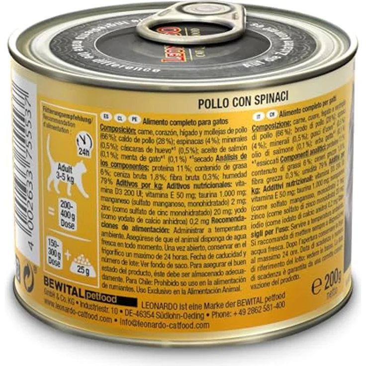 LEONARDO Katzen Nassfutter Superior Selection, Huhn mit Spinat, getreidefrei, ohne Zucker, 6x200g Dose, für ausgewachsene Katzen, Made in Germany – Bild 3