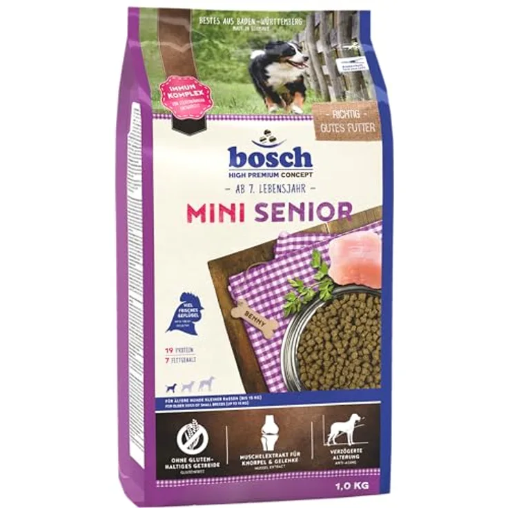 Bosch Mini Senior Geflügel, Hundefutter mit 25 % frischem Geflügel, glutenfrei, 2,5 kg