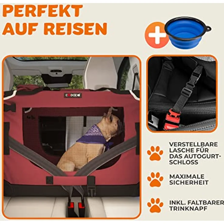 Cadoca Hundetransportbox faltbar Größe XL Dunkelrot – Bild 4