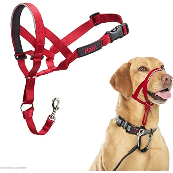 Halti Kopfgeschirr, Anti-Zug-Halsband für mittelgroße Hunde, leicht, gepolsterter Nasenriemen, Größe 3, rot – Bild 1