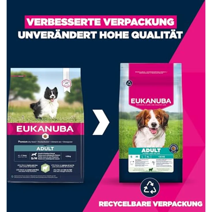Eukanuba Hundefutter mit Lamm & Reis für kleine und mittelgroße Rassen, Trockenfutter für ausgewachsene Hunde, 12 kg, leicht verdaulich mit DentaDefense System – Bild 2