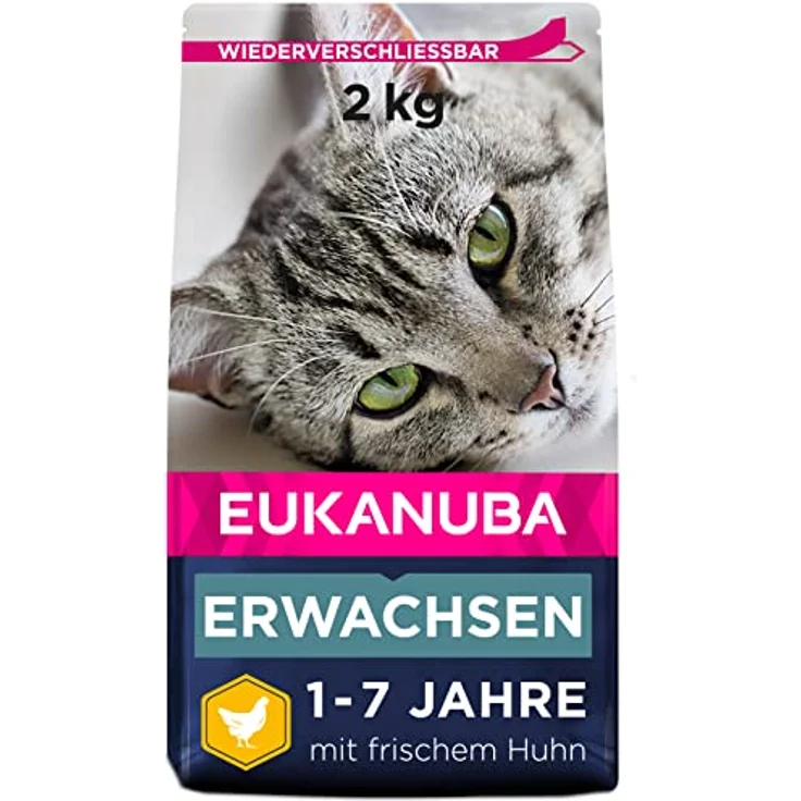 Eukanuba Katzenfutter trocken Huhn, Premium Trockenfutter mit hohem Fleischanteil für erwachsene Katzen ab 1 Jahr, 2 kg – Bild 1
