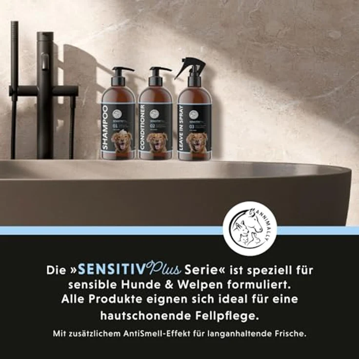 Annimally Sensitiv Plus Pflegeset, Natürliches Hundeshampoo, Conditioner & Leave-In Spray für sensible Hunde & Welpen, ph-neutral, ohne Silikone, Parabene & künstliche Duftstoffe, je 500 ml – Bild 2