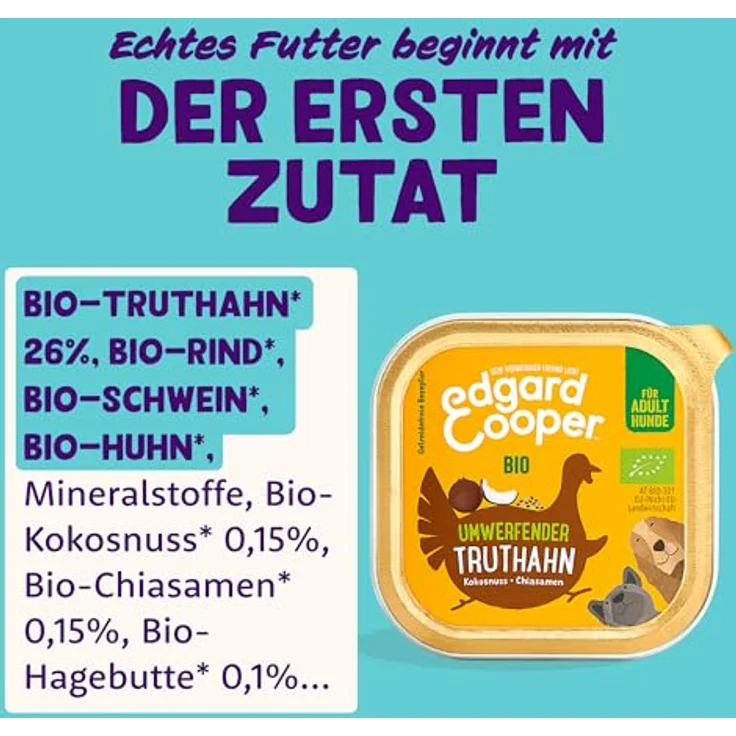 Edgard & Cooper Natürliches Nassfutter für Hunde – Getreidefrei, Bio-Truthahn, 100 g (17er Pack) mit Präbiotika zur Unterstützung der Verdauung – Bild 2