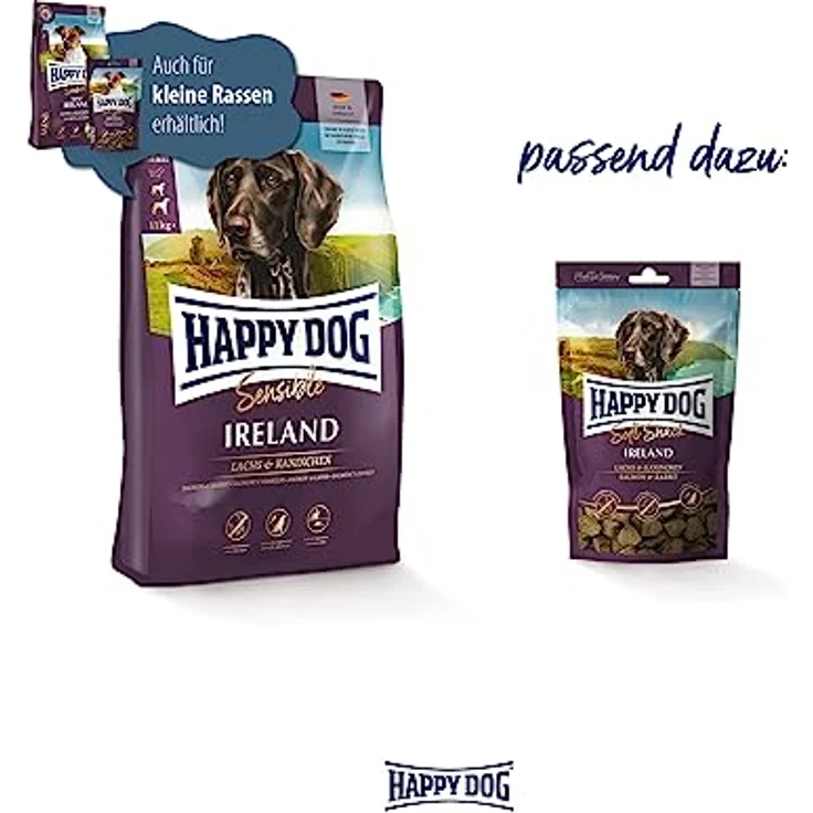 Happy Dog Sensible Trockenfutter Hund Adult Irland, 4 kg - Weizenfreie Rezeptur mit Lachs und Kaninchen für sensible Genießer, Unterstützung von Haut und Fell – Bild 6