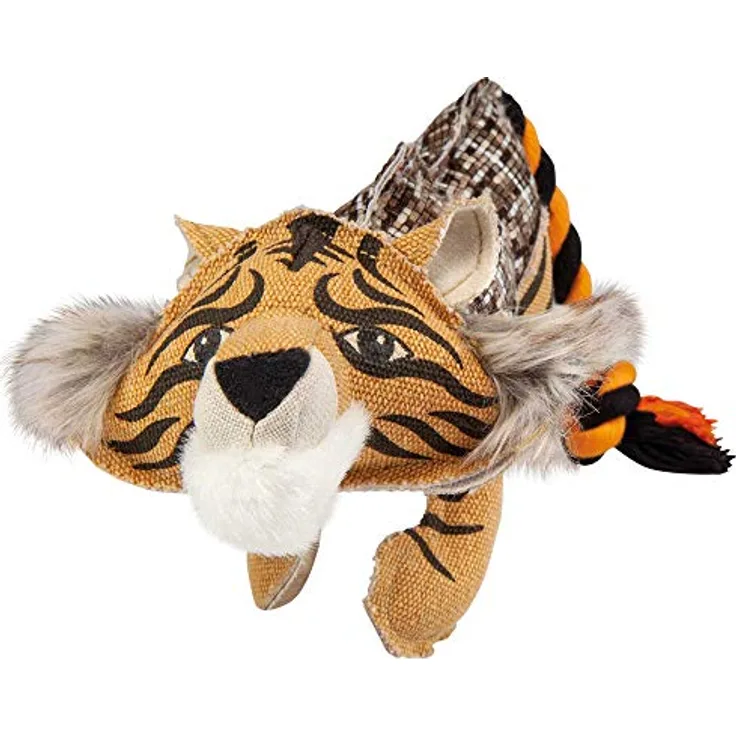 DUVO+ Tierkuscheltier Hundespielzeug Canvas Tiger, robustes Spielzeug aus Baumwolle, 13 x 34 x 15 cm